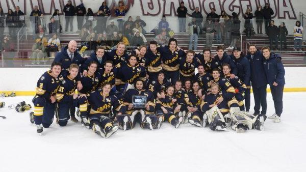 The men's hockey team after their MIAC conference championshiip win.