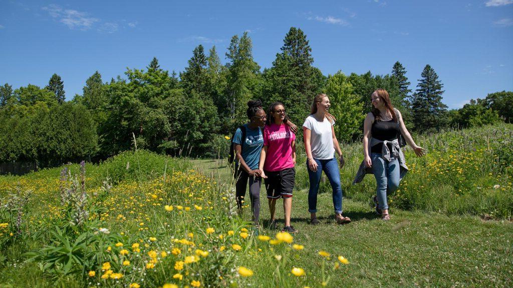 Photo of students walking together in a field